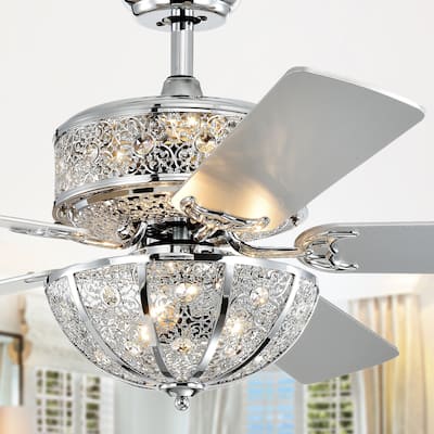Silver Orchid Wilson Chrome 52-Inch 5-Blade Lighted Ceiling Fan w/ Metal Bowl Shade (Includes Remote)