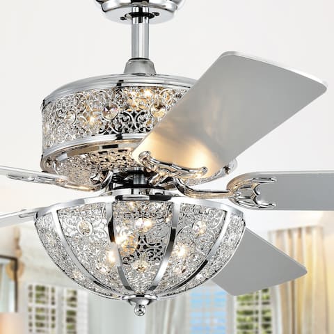 Silver Orchid Wilson Chrome 52-Inch 5-Blade Lighted Ceiling Fan w/ Metal Bowl Shade (Includes Remote)