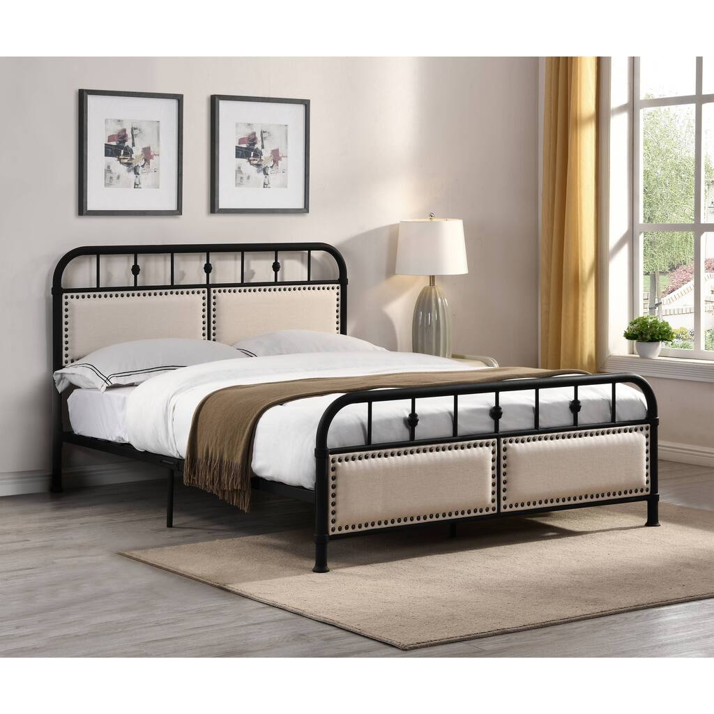 Best Quality Furniture Metal Bed Frame Beds with Upholstered Headboard and Footboard