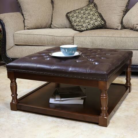 Cairona Tufted PU Leather 34-Inch Shelved Ottoman Table (More Colors)