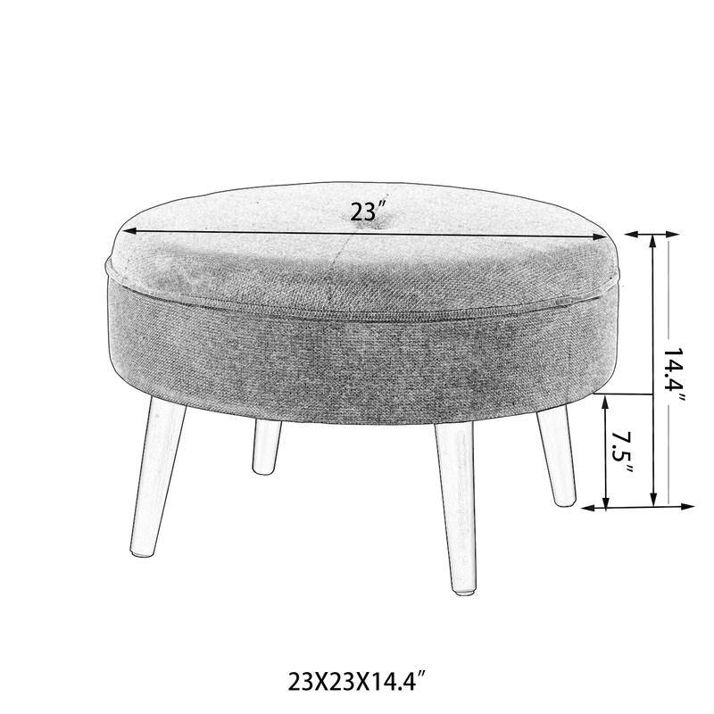 Adeco 23" Ottoman Fabric Round Foot Rest Stool