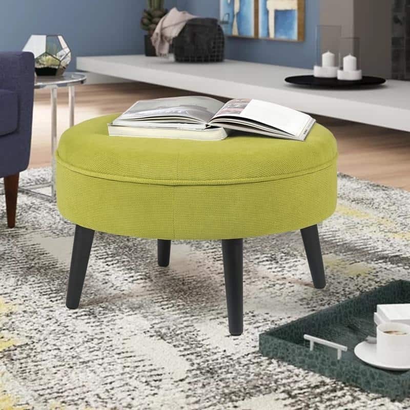 Adeco 23" Ottoman Fabric Round Foot Rest Stool