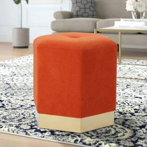 Adeco Hexagon Upholstered Ottoman with Gold Plated Base
