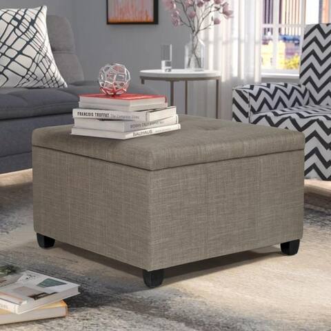 Adeco Button Tufted Simple Square Storage Ottoman