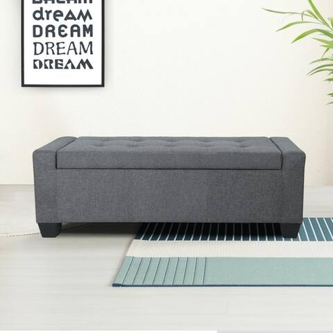 Adeco Button Tufted Fabric Storage Ottoman Couch