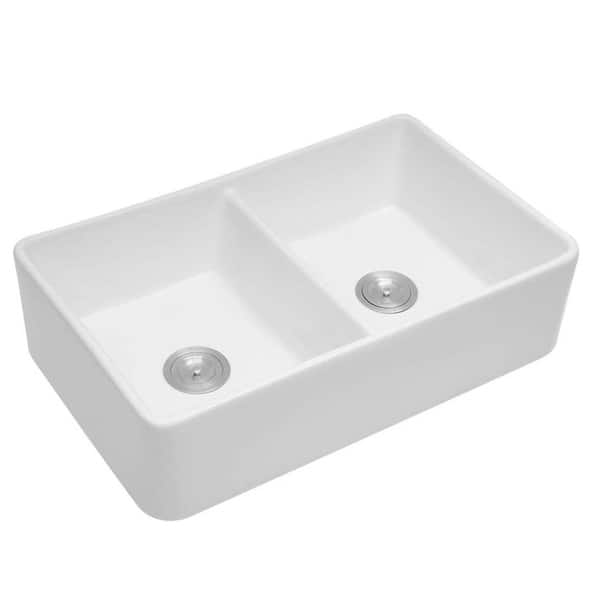 32 L X 20 W Double Basin Farmhouse Fireclay Kitchen Sink With Apron Front Overstock 30564047