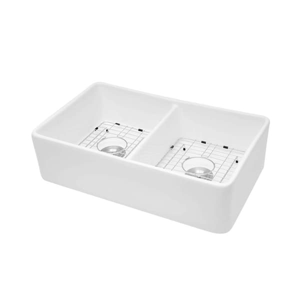 32 L X 20 W Double Basin Farmhouse Fireclay Kitchen Sink With Apron Front Overstock 30564047