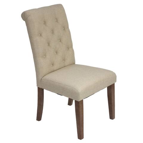Cortesi Home Bradford Dining Chairs in Soft Beige Linen Tufted Back, Set of 2