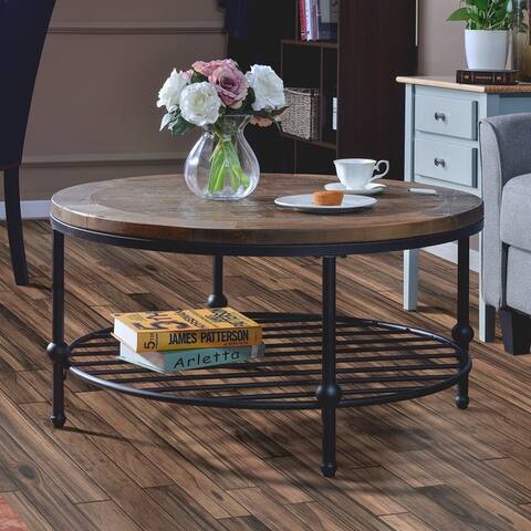 Easy Assembly Hillside Rustic Natural Coffee Table with Storage Shelf