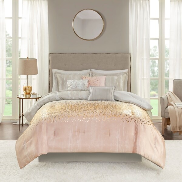 Madison Park Midnight Grove Blush 7 Piece Metallic Print Comforter Set