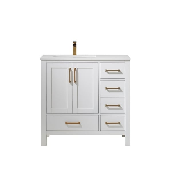 Shannon 36" Single Vanity in White with Artificial Fine white stone countertop Without Mirror