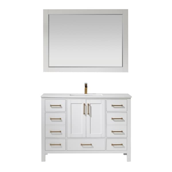 Shannon 48" Single Vanity in White with Artificial Fine white stone countertop With Mirror