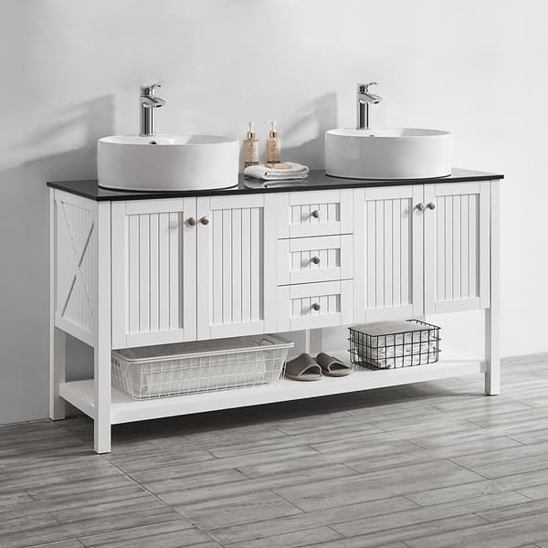 Shop Modena 60 Double Vanity In White With Glass Countertop With