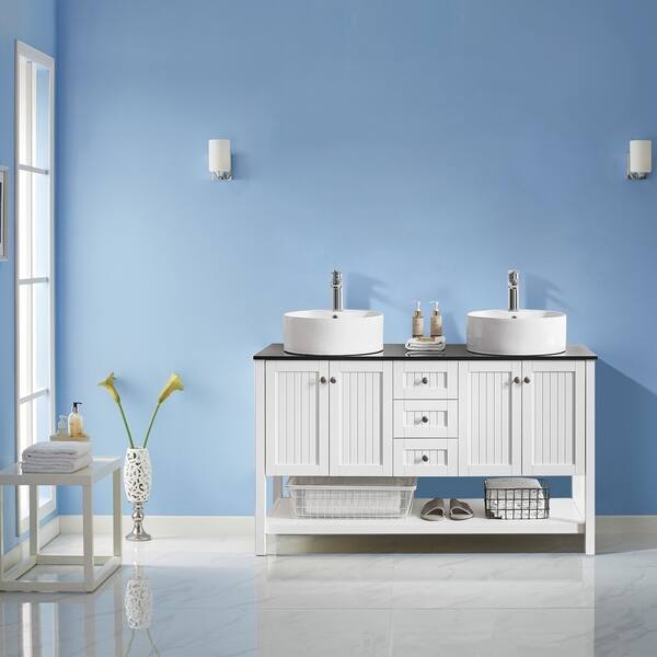 Shop Modena 60 Double Vanity In White With Glass Countertop With