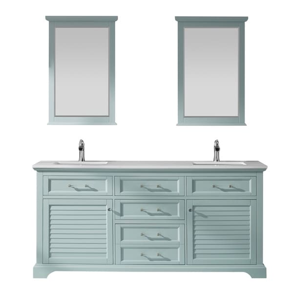 Lorna 72" Double Vanity in Finnish Green with Artificial Fine white stone countertop With Mirror