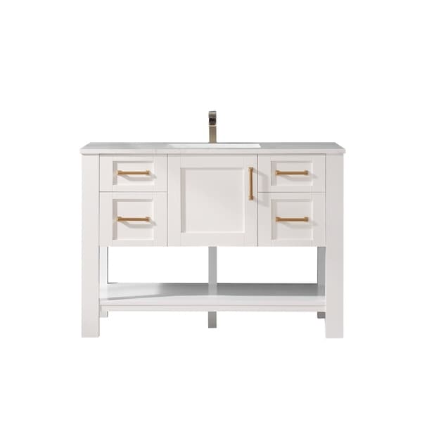 Grayson 48" Single Vanity in White with Artificial Fine white stone countertop Without Mirror