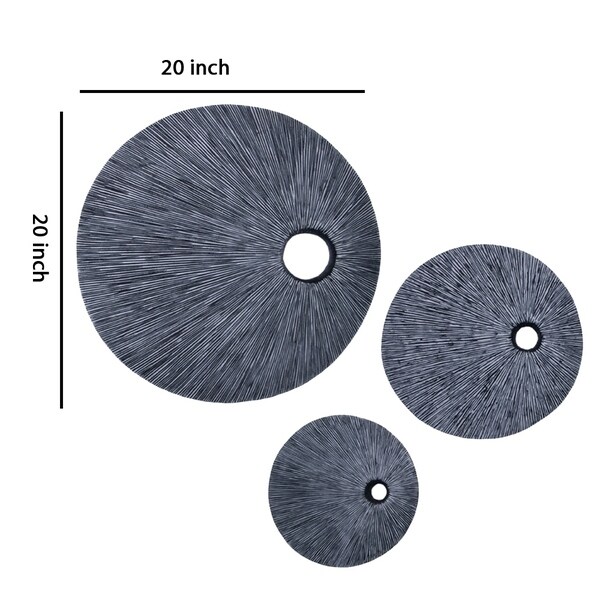 Ribbed Round Sandstone Wall Decor with Cut Out Near the Edge, Medium, Gray - 6 x 12