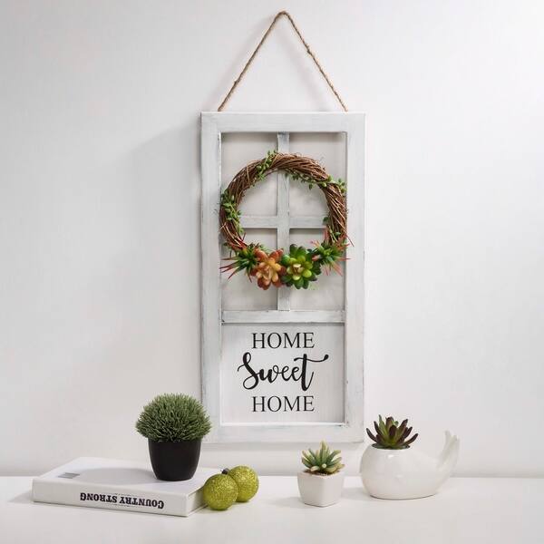 Shop Glitzhome 20 H Wooden Door Frame Wall Decor With Wreath And