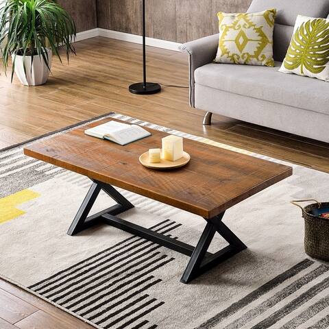 Farmhouse Coffee Table Easy Assembly Nature Wood Rustic Tea Table