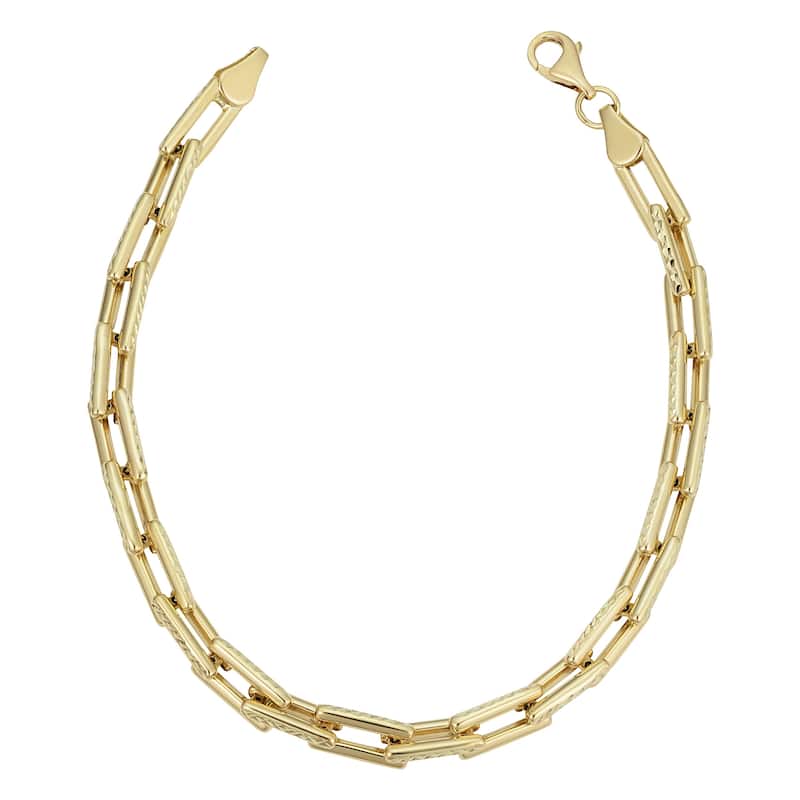 14k Yellow Gold 4.9 millimeter Diamond-cut Rectangular Link Bracelet for Women (7.5 inches)