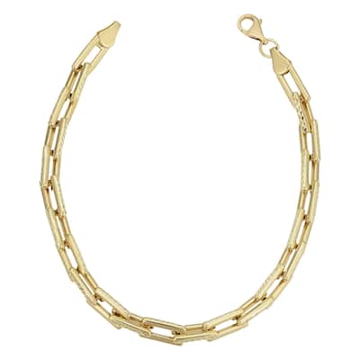 14k Yellow Gold 4.9 millimeter Diamond-cut Rectangular Link Bracelet for Women (7.5 inches)