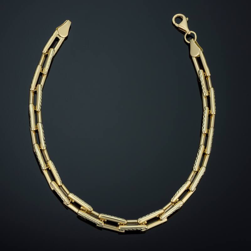 14k Yellow Gold 4.9 millimeter Diamond-cut Rectangular Link Bracelet for Women (7.5 inches)
