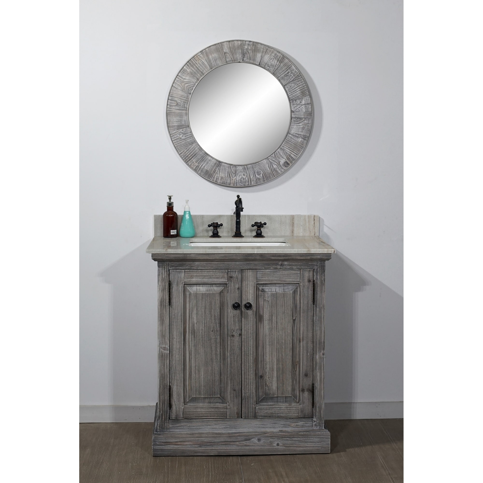 Shop Rustic Style 31 Inch Single Sink Bathroom Vanity With Coastal Sand Marble Top No Faucet Free Shipping Today Overstock 30569547 Grey Driftwood