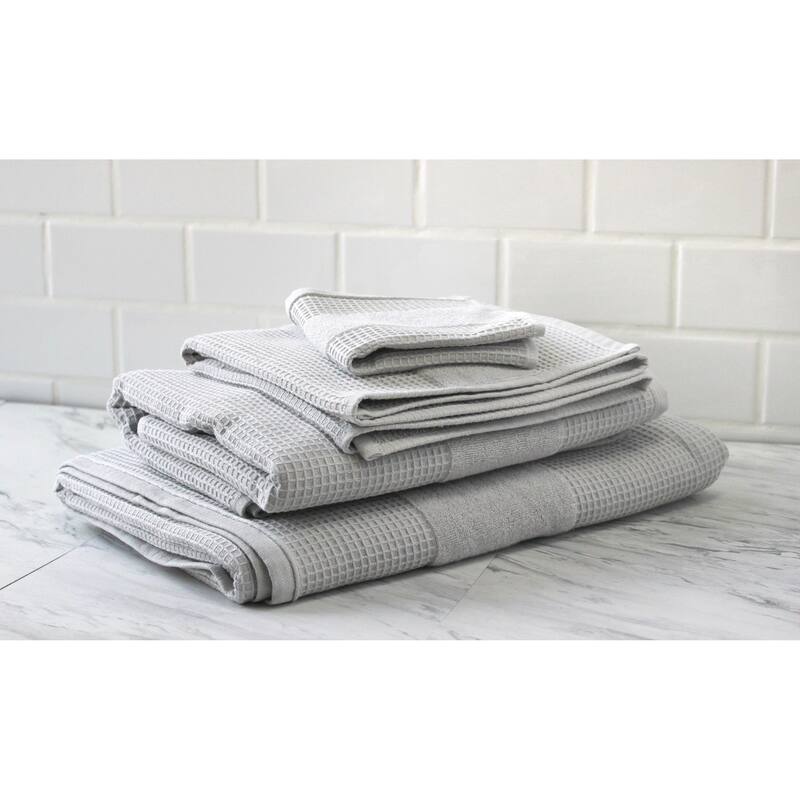 Brooklyn Park Collection Cozy Waffle Comb Turkish Cotton 2pcs Bath Sheet Set - PEBBLE GREY