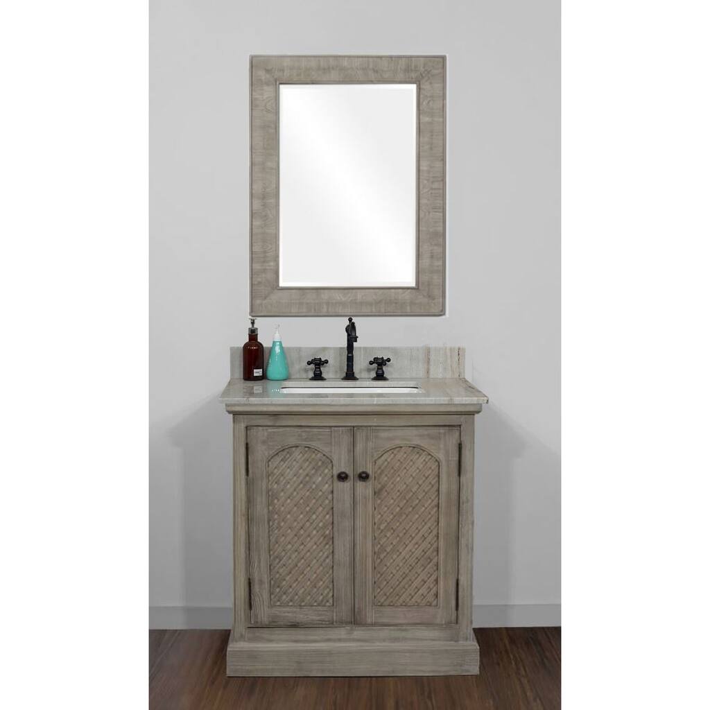 Rustic Style 31 inch Single Sink Bathroom Vanity with Coastal Sand Marble Top-No Faucet