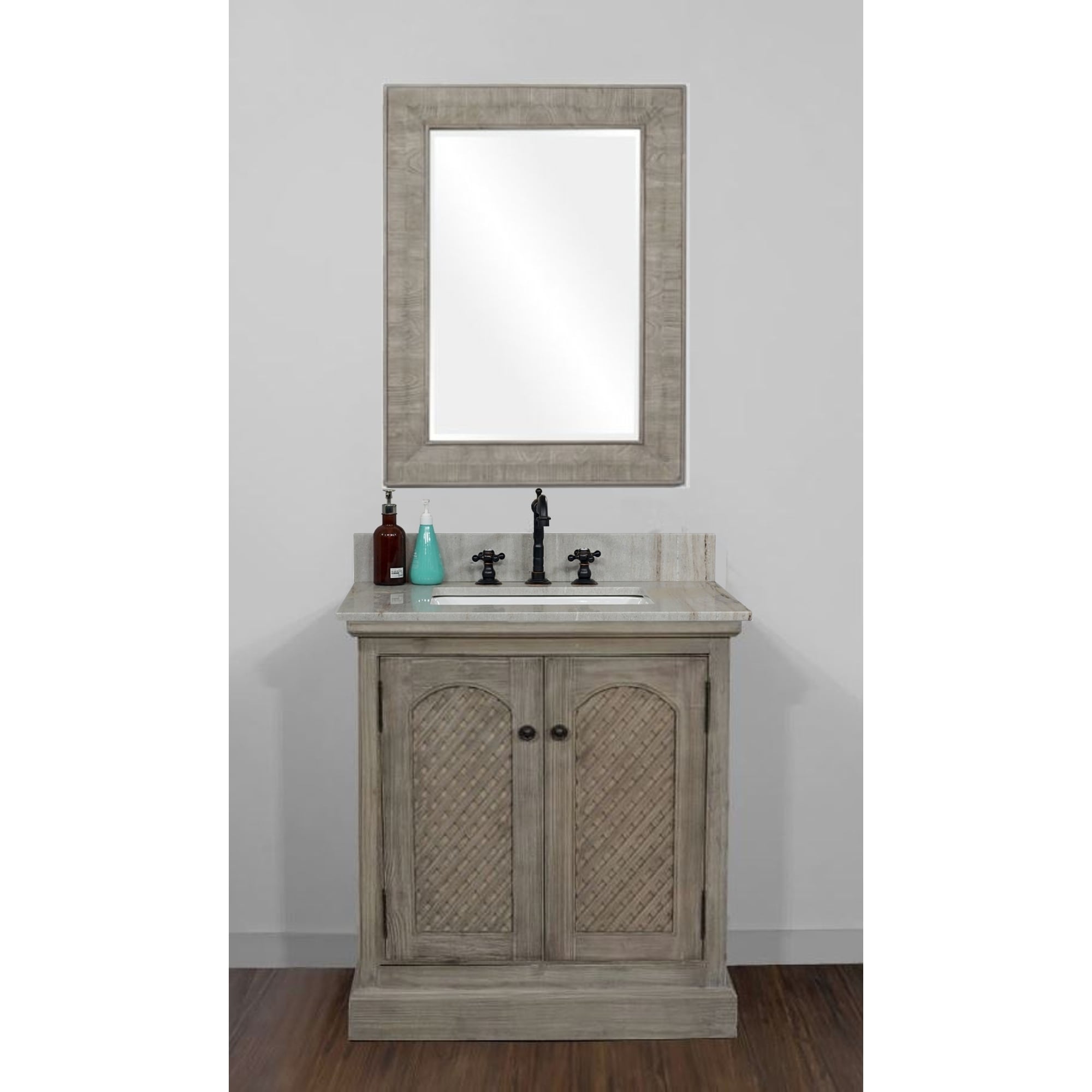 Rustic Style 31 Inch Single Sink Bathroom Vanity With Coastal Sand Marble Top No Faucet Overstock 30570072 Driftwood