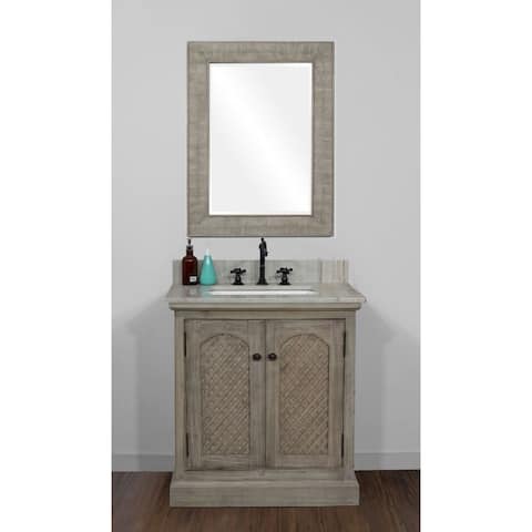 Rustic Style 31 inch Single Sink Bathroom Vanity with Coastal Sand Marble Top-No Faucet