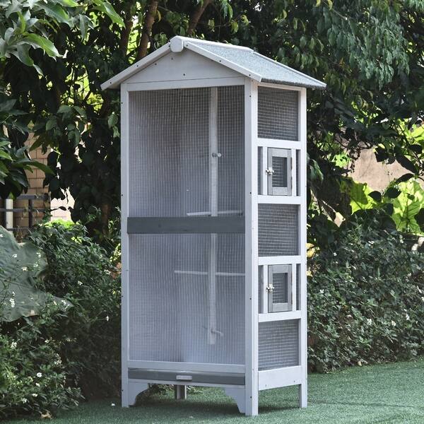 slide 1 of 9, PawHut Wooden Outdoor Aviary Bird Cage Large Play House w/Removable Bottom Tray