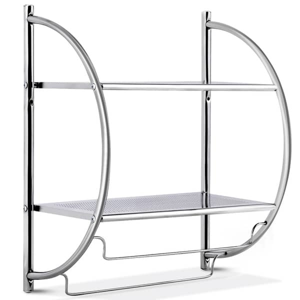 2-Tier Wall Mount Shower Organizer Storage Towel Rack in Chrome