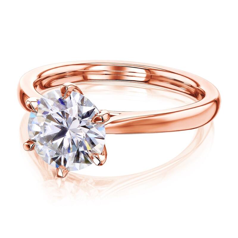 Annello by Kobelli 14k Gold 1.9 Carat Round Forever One Moissanite Solitaire 6-Prong Comfort Fit Engagement Ring (DEF/VS)