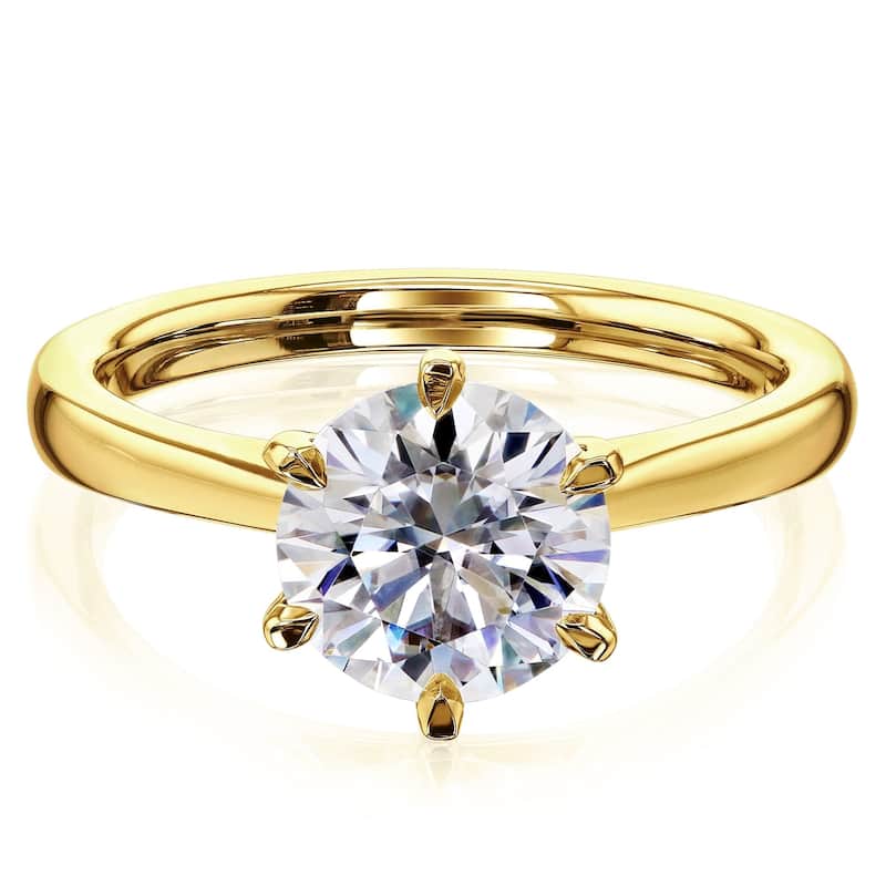 Annello by Kobelli 14k Gold 1.9 Carat Round Forever One Moissanite Solitaire 6-Prong Comfort Fit Engagement Ring (DEF/VS)