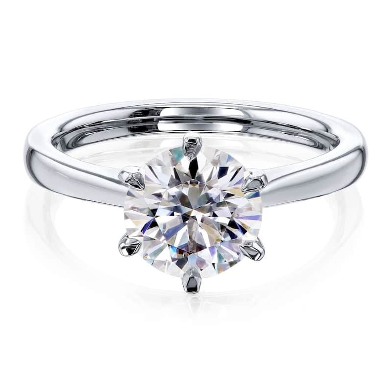 Annello by Kobelli 14k Gold 1.9 Carat Round Forever One Moissanite Solitaire 6-Prong Comfort Fit Engagement Ring (DEF/VS) - 9.5 - White