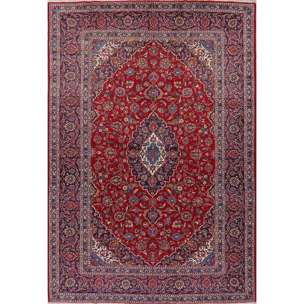 Red Vintage Floral Kashan Persian Area Rug Handmade living Room Carpet - 8'1" x 11'9"
