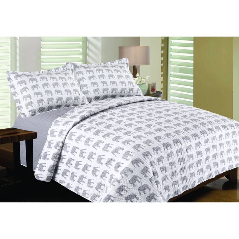 Elephant Print Quilt Set - Full - Queen