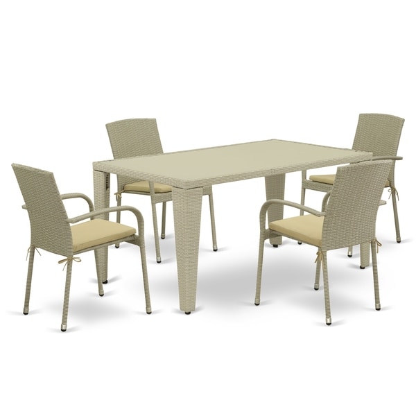 Rectangle Medium Patio Table and Outdoor Chairs with Natural Color PE Wicker (Number of Chairs Option)