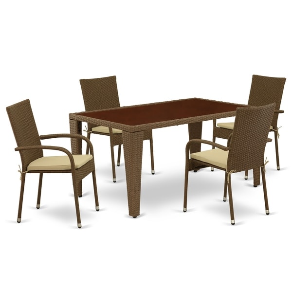 Rectangle Medium Patio Table and Outdoor Chairs with Brown Color PE Wicker (Number of Chairs Option)