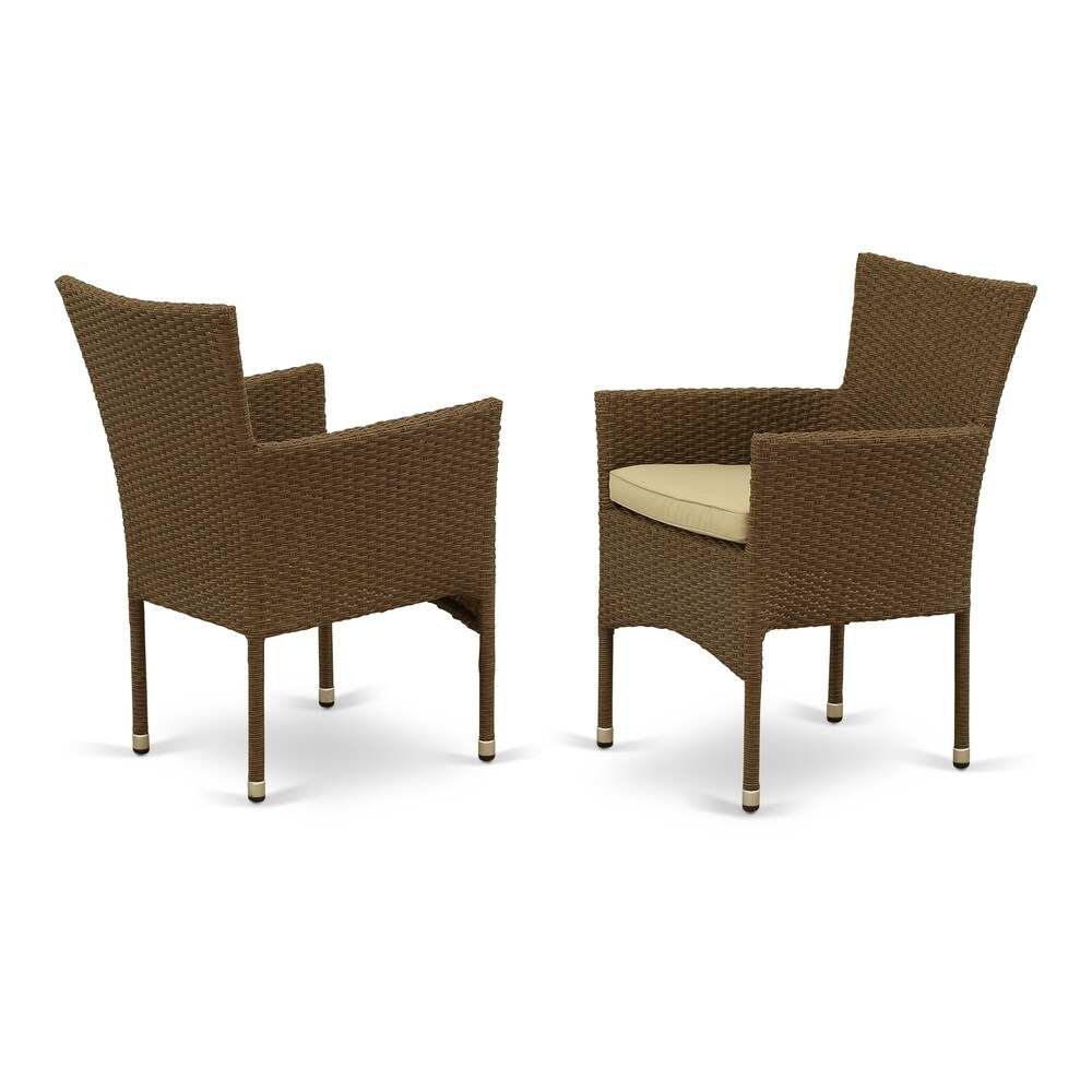 East West Furniture BKLC102A Patio Balcony Dining Arm Chair with Brown Wicker Set of 2