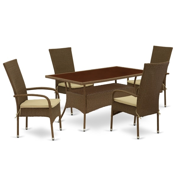 Rectangle Medium Patio Table and Outdoor Chairs with Brown Color PE Wicker (Number of Chairs Option)
