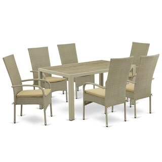 East West Furniture Rectangle Medium Patio Table and Outdoor Chairs with Natural Color PE Wicker (Number of Chairs Option) (6)