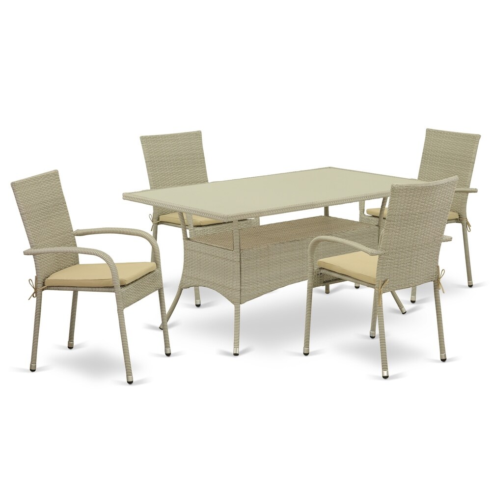 East West Furniture Rectangle Medium Patio Table and Outdoor Chairs with Natural Color PE Wicker (Number of Chairs Option) (4)