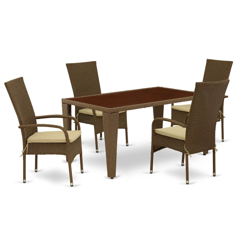 East West Furniture Rectangle Medium Patio Table and Outdoor Chairs with Brown Color PE Wicker (Number of Chairs Option) (4)