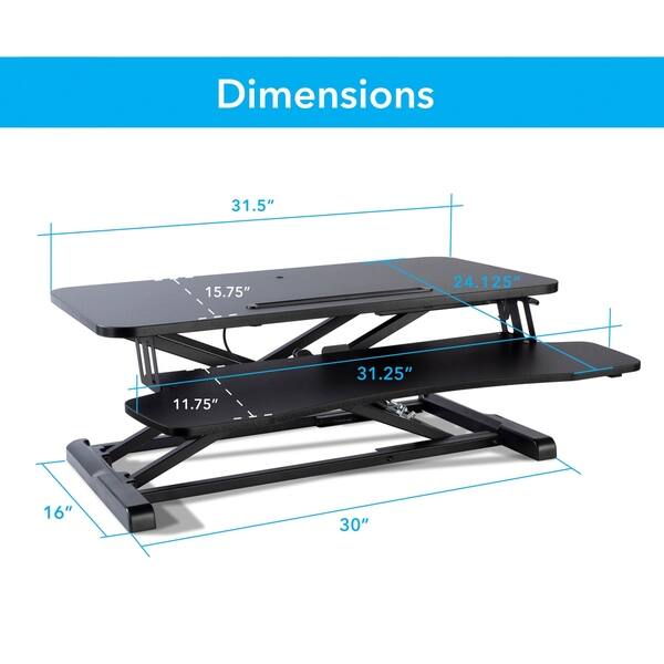Atlantic Black Height Adjustable Large Standing Desk Converter Sit to
