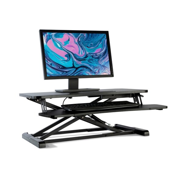 Atlantic Black Height Adjustable Large Standing Desk Converter Sit to Stand Dual Monitor Gas Spring Desktop Riser