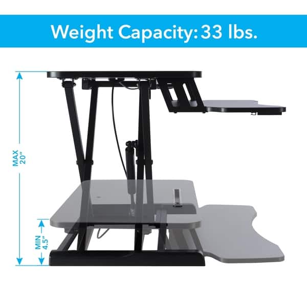 Atlantic Black Height Adjustable Large Standing Desk Converter Sit to