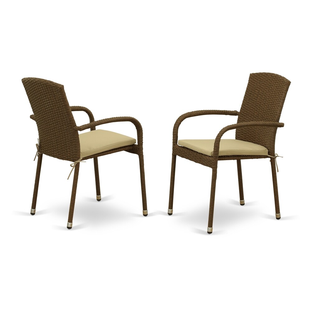 East West Furniture JULC102A Patio Balcony Dining Arm Chair with Brown Wicker Set of 2