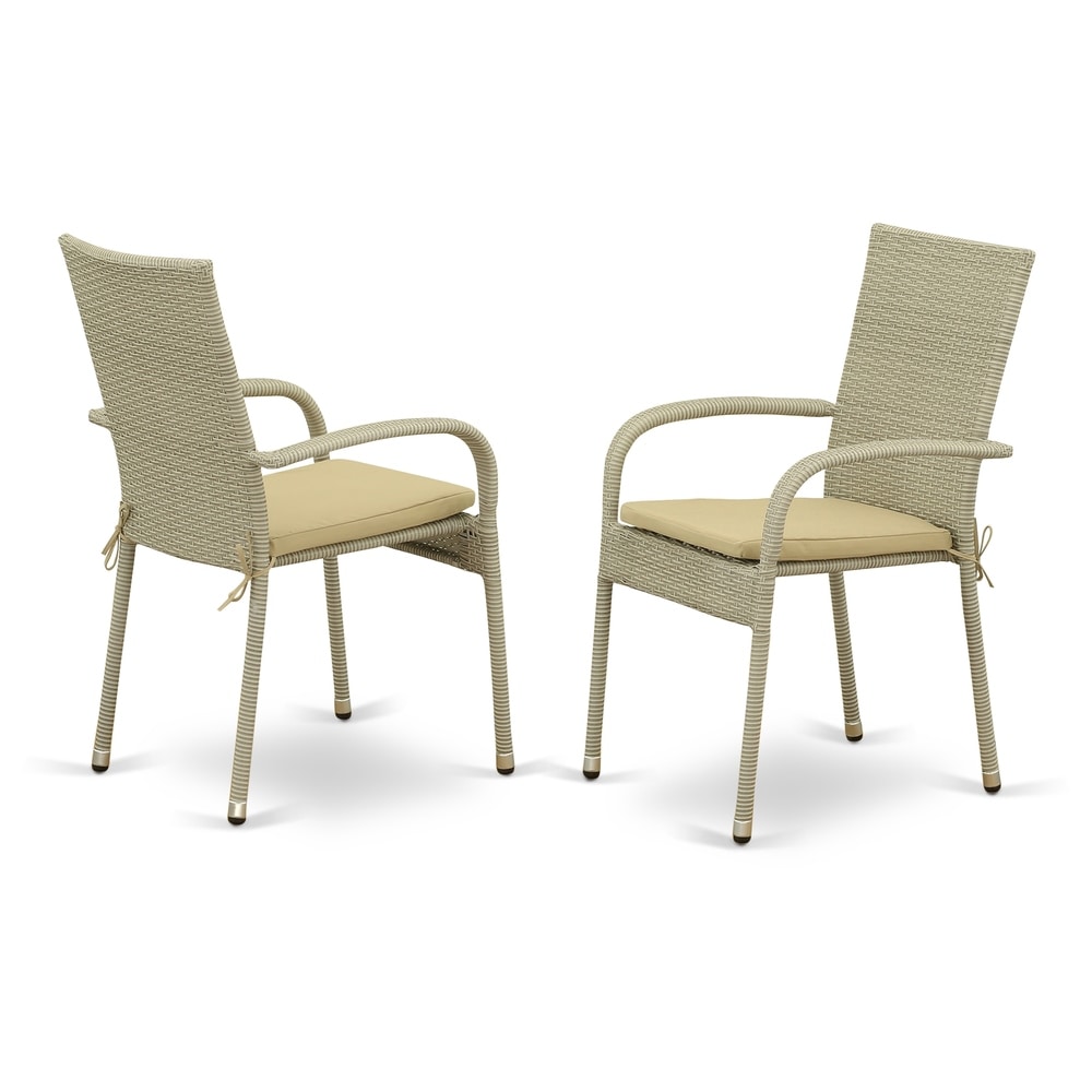 East West Furniture GULC103A Patio Balcony Dining Arm Chair with Natural Wicker Set of 2